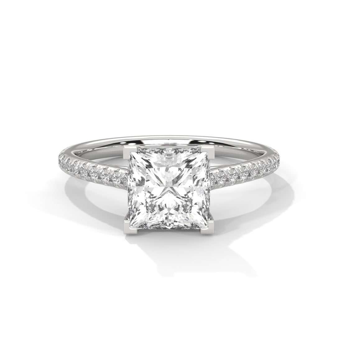 Rose Gold Princess Cut Solitaire Pavé Cathedral Engagement Ring