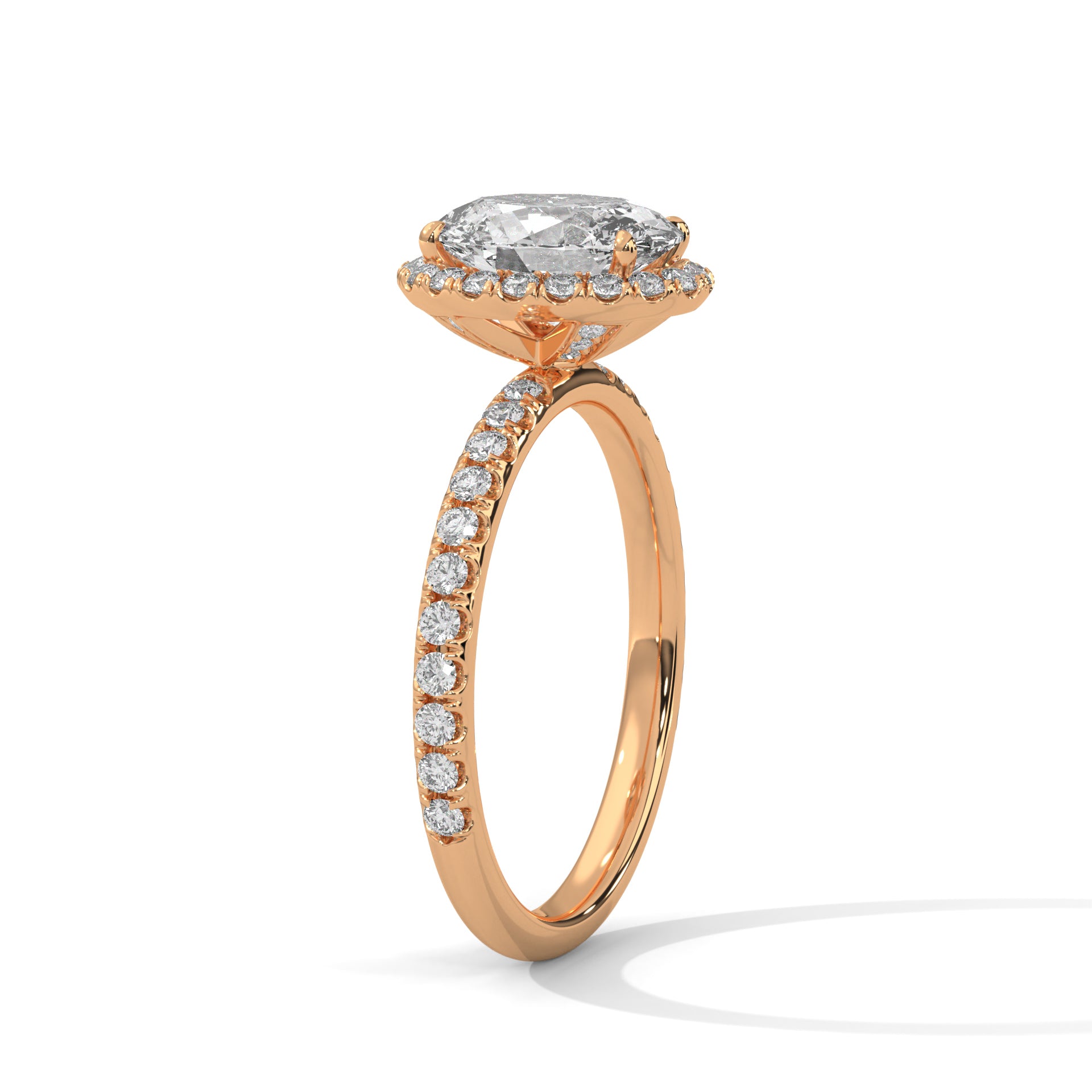 Rose Gold Oval Cut Halo Pavé Engagement & Anniversary Ring
