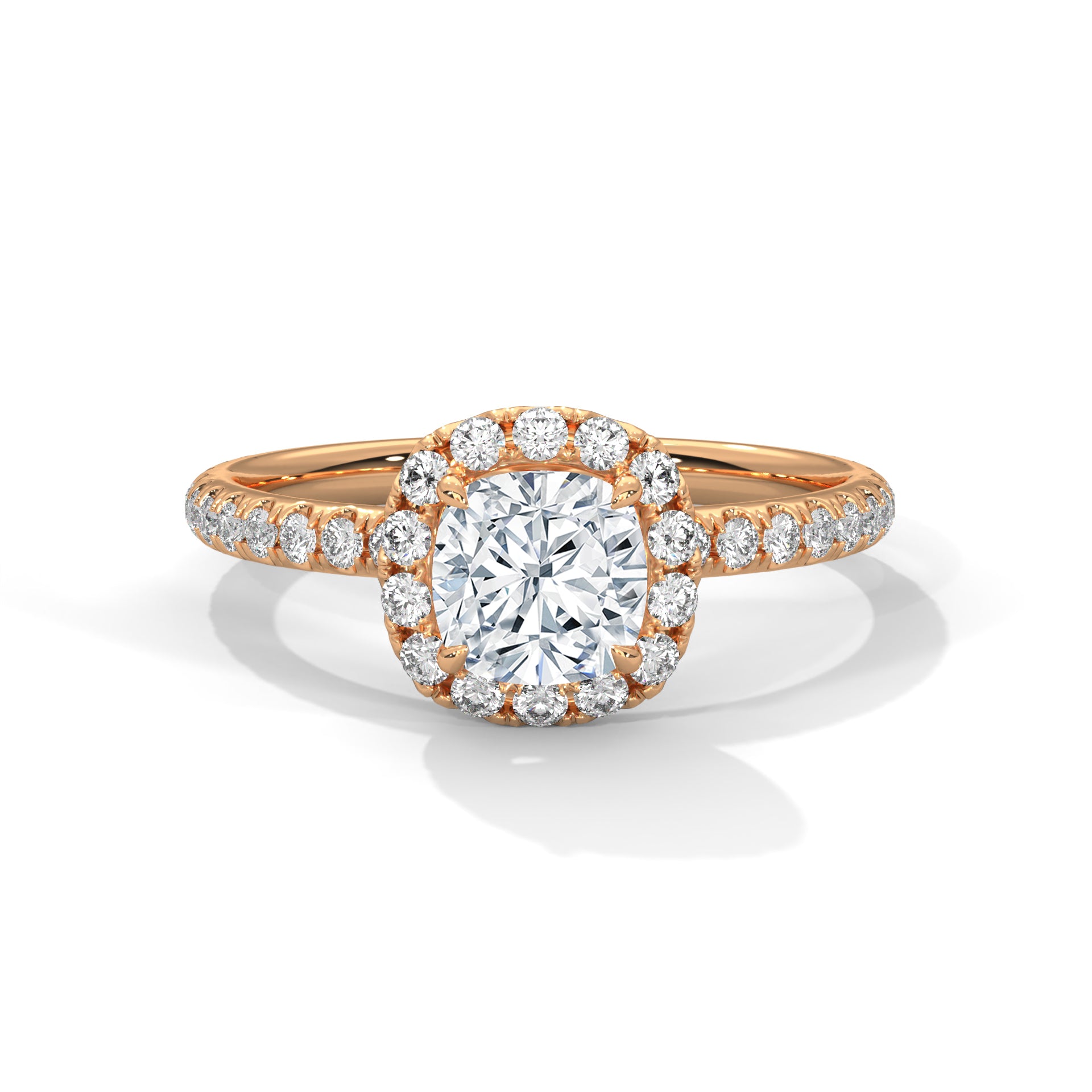 Rose Gold Cushion Cut Halo Pavé Engagement & Anniversary Ring