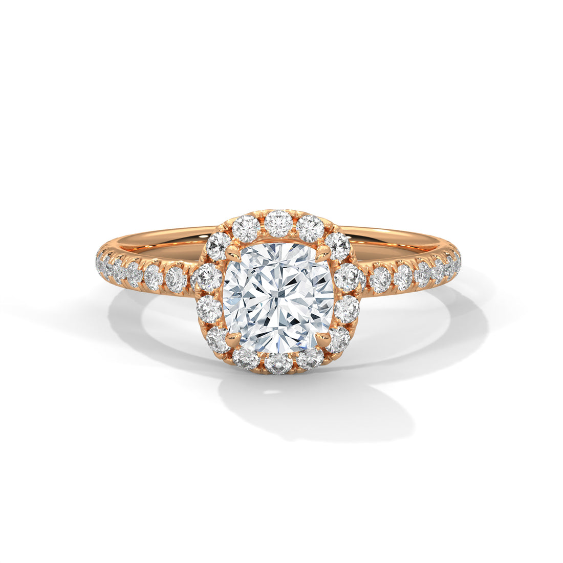 Rose Gold Cushion Cut Halo Pavé Engagement & Anniversary Ring