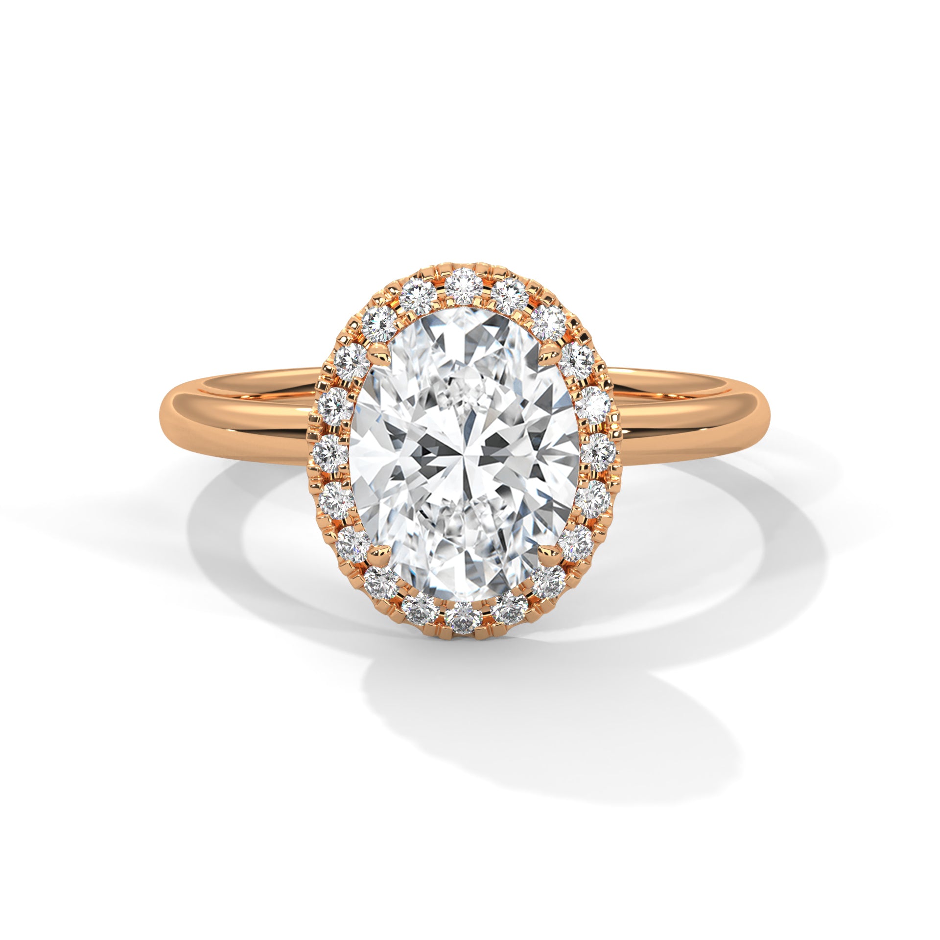 Rose Gold Oval Cut Halo Solitaire Engagement & Anniversary Ring