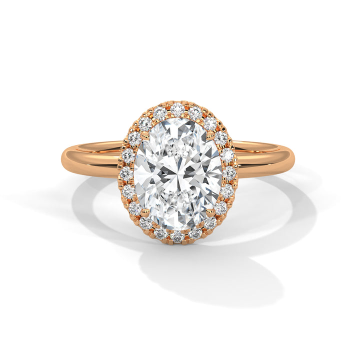 Rose Gold Oval Cut Halo Solitaire Engagement & Anniversary Ring