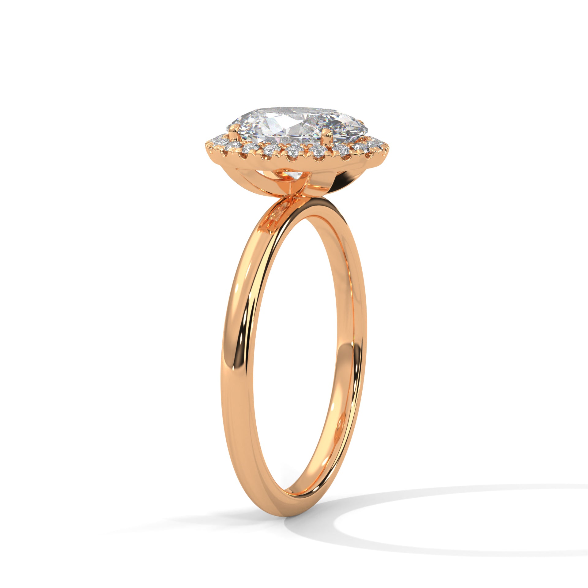 Rose Gold Oval Cut Halo Solitaire Engagement & Anniversary Ring