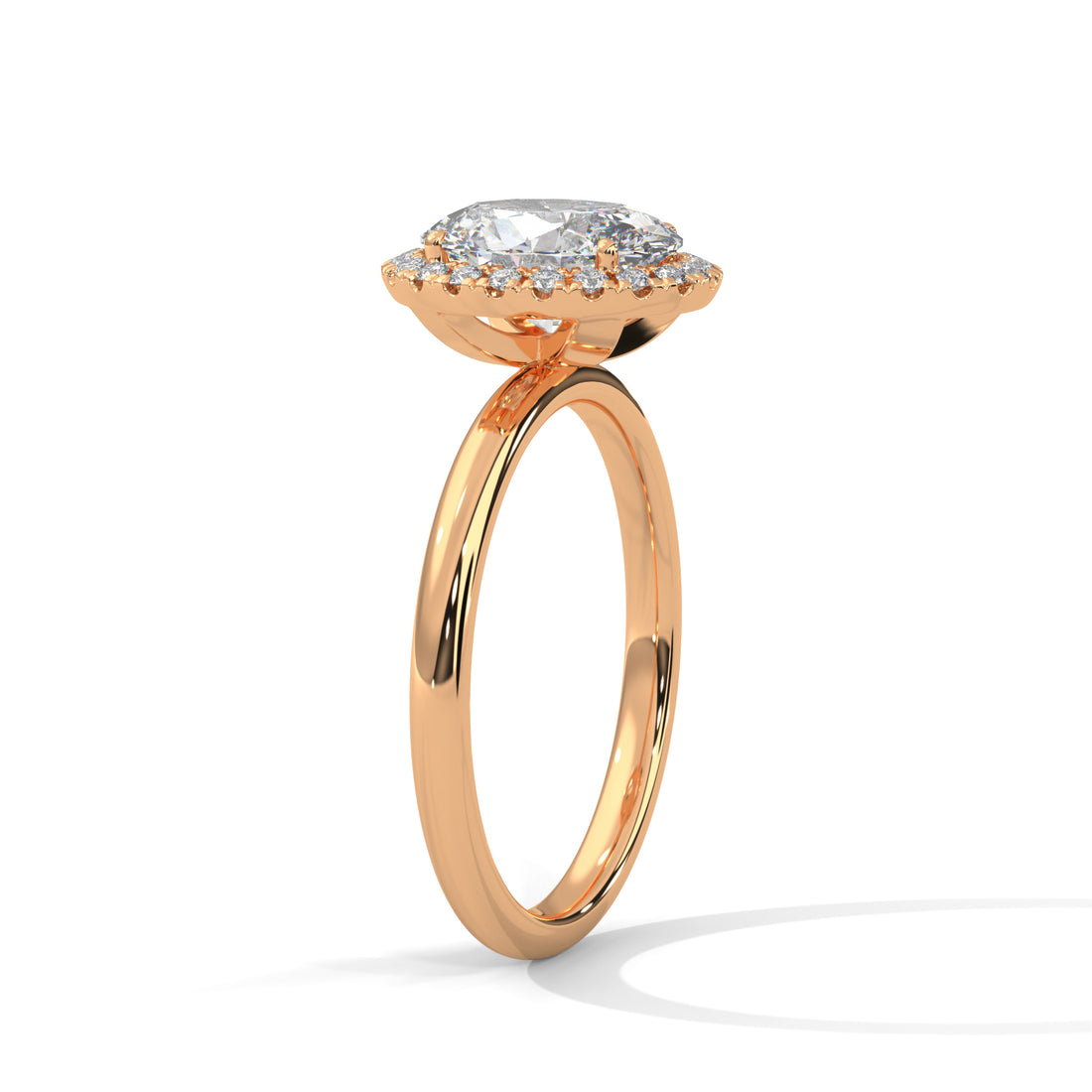 Rose Gold Oval Cut Halo Solitaire Engagement & Anniversary Ring