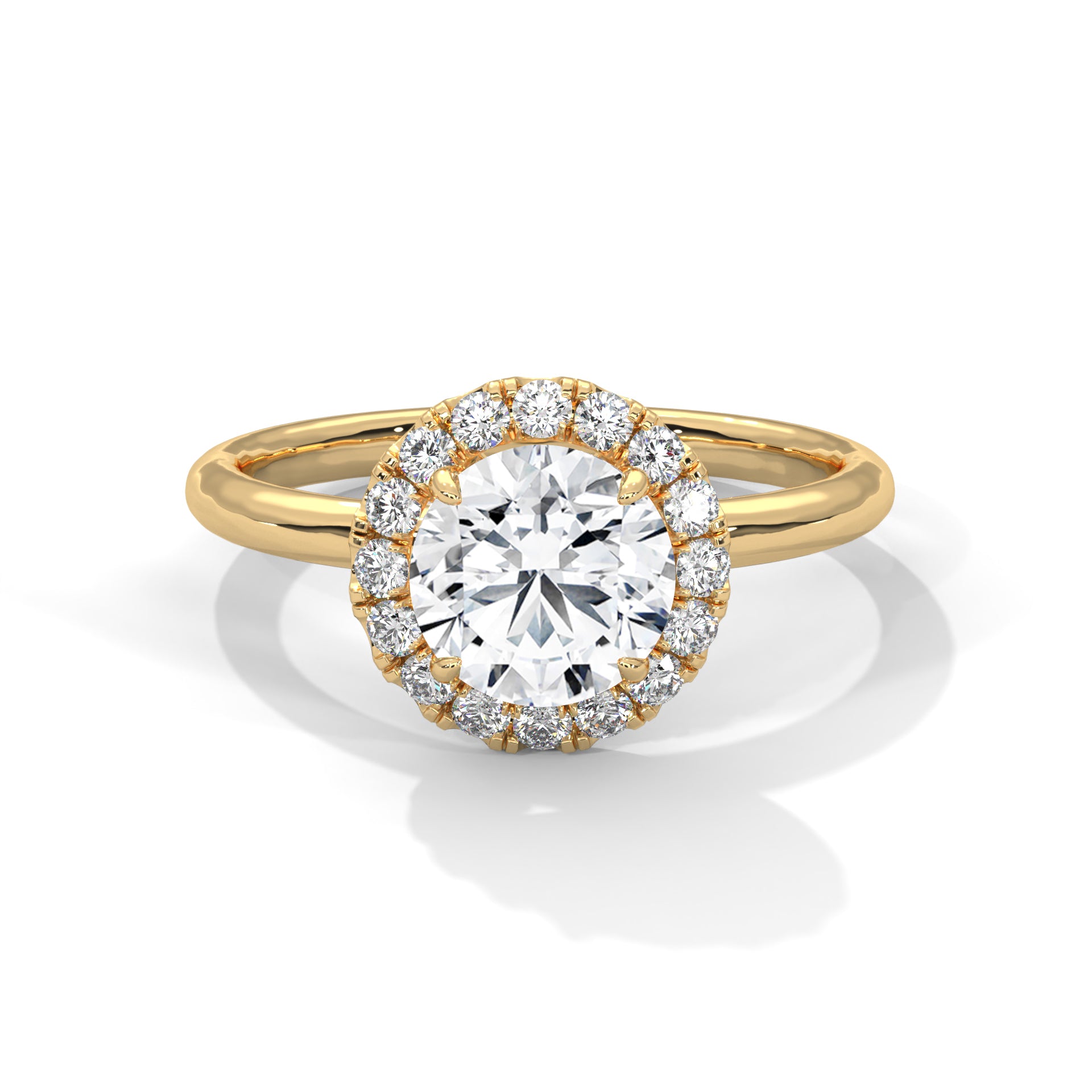 Yellow Gold Round Cut Halo Solitaire Engagement & Anniversary Ring