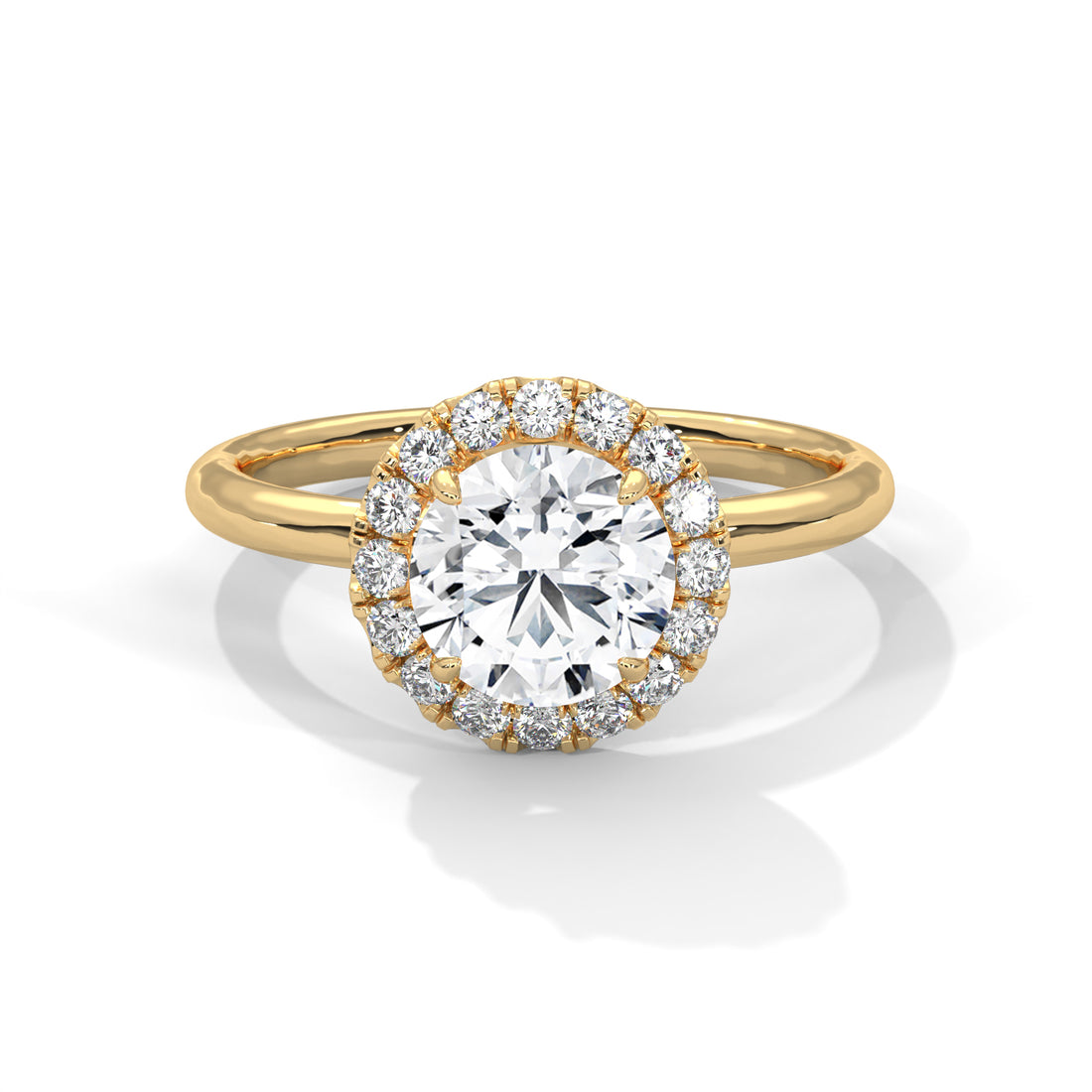 Yellow Gold Round Cut Halo Solitaire Engagement & Anniversary Ring