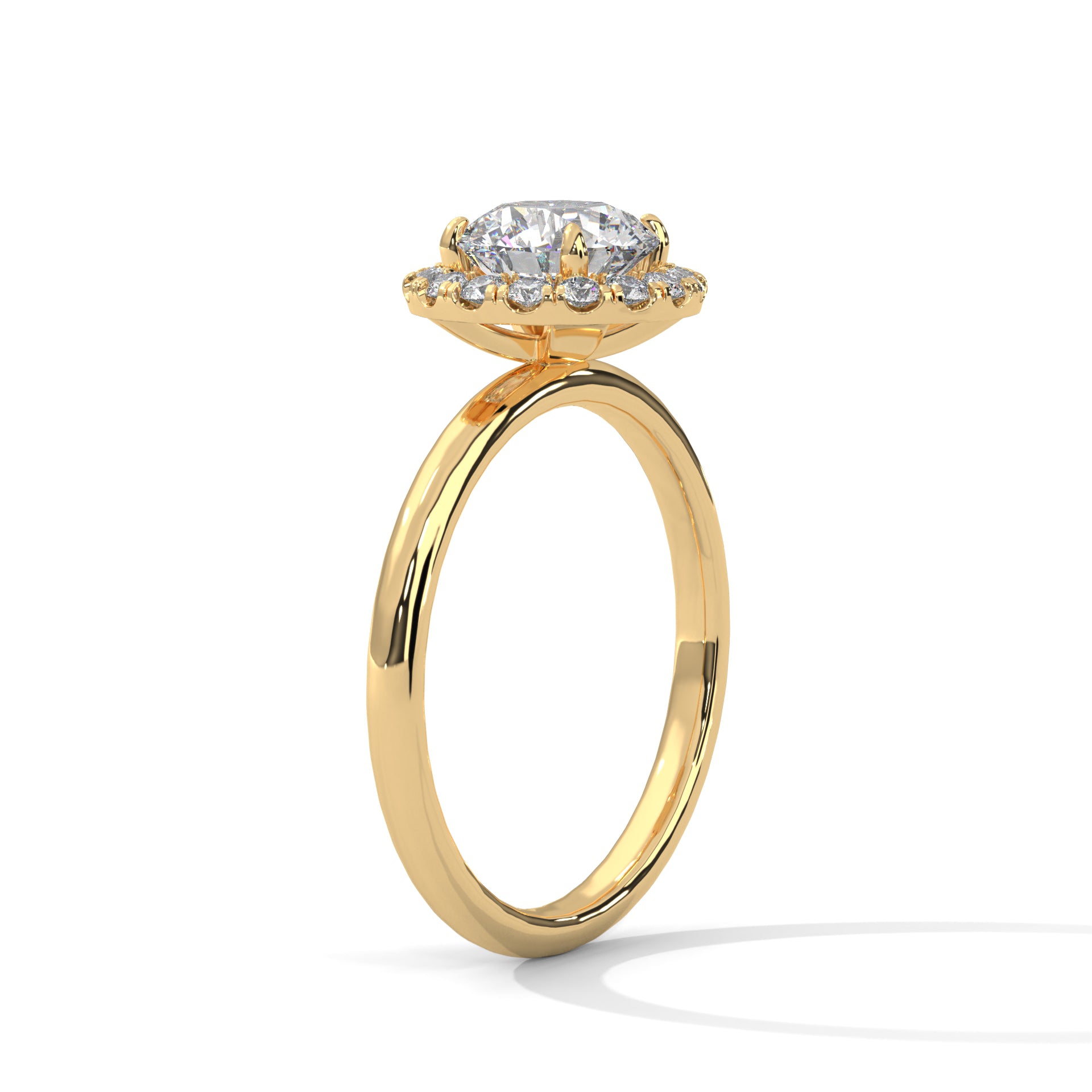 Yellow Gold Round Cut Halo Solitaire Engagement & Anniversary Ring