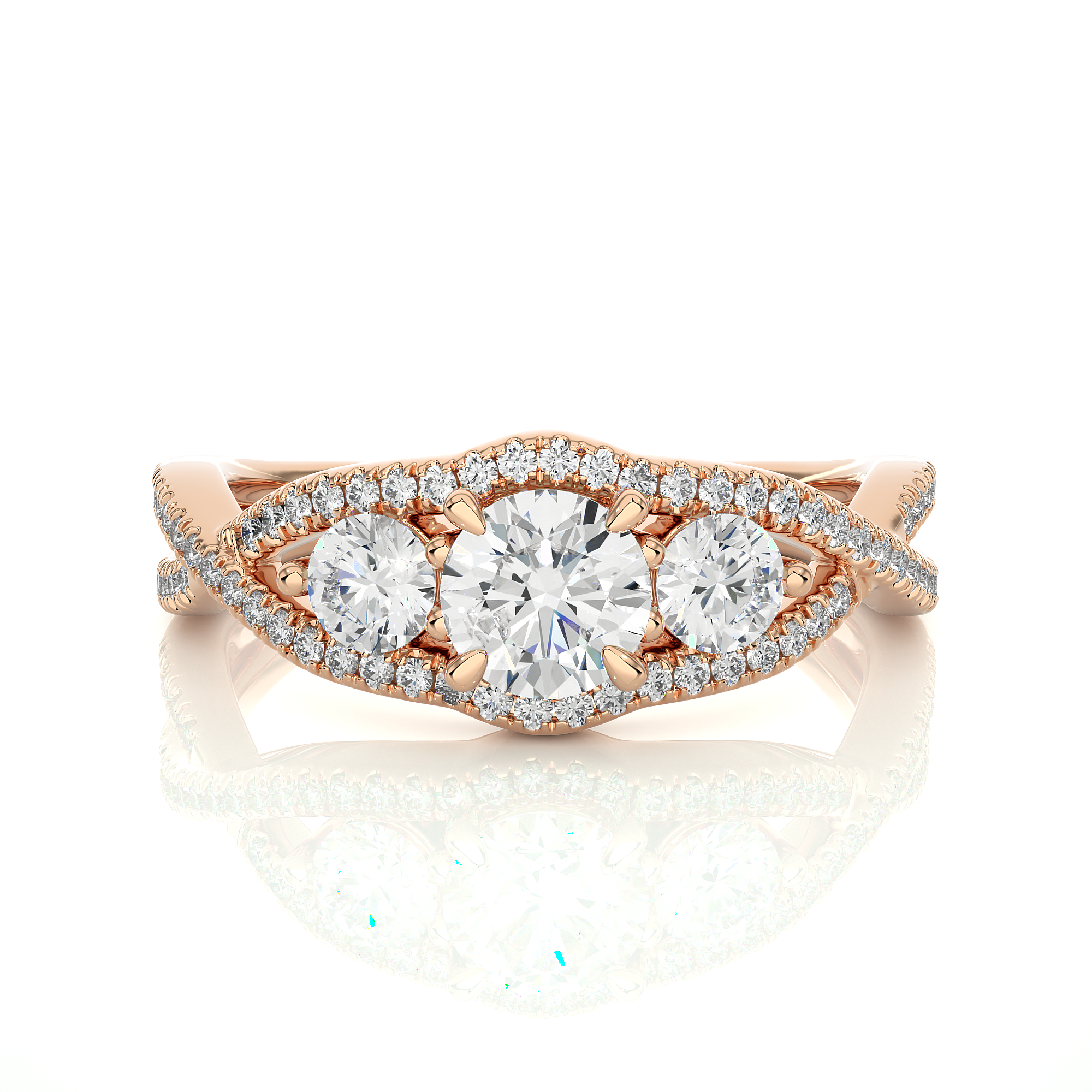 Rose Gold Three Stone Infinity Twist Ring