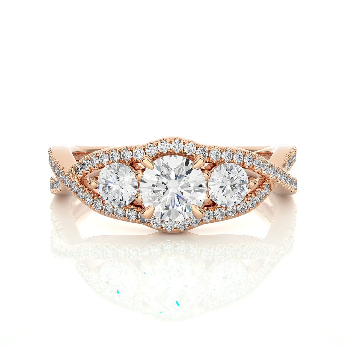 Rose Gold Three Stone Infinity Twist Ring