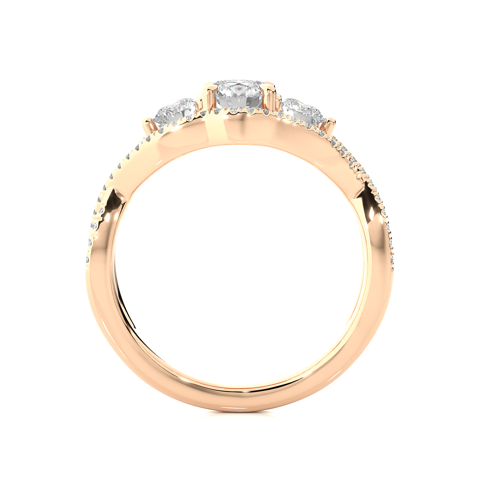 Rose Gold Three Stone Infinity Twist Ring