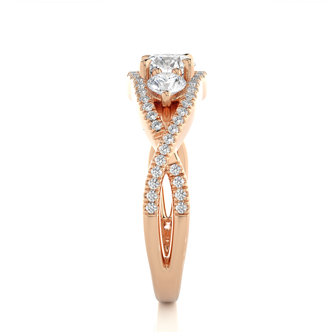Rose Gold Three Stone Infinity Twist Ring
