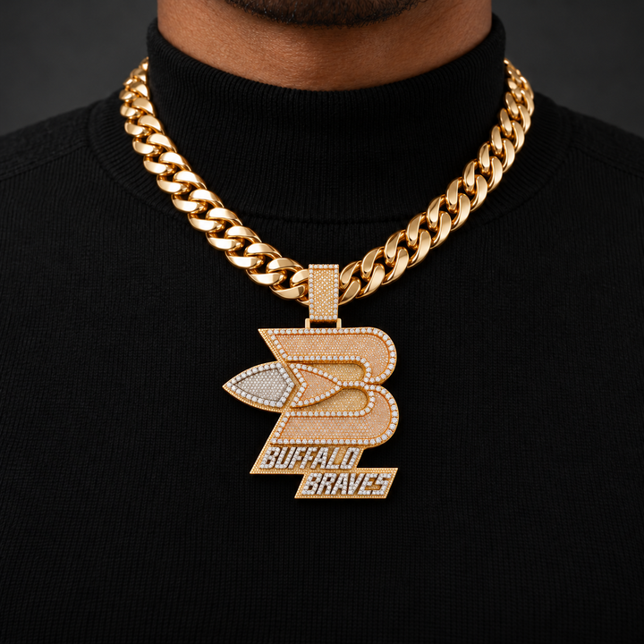 Buffalo Braves Style Iced Out Logo Pendant – Custom Gold Tone Basketball Hip Hop Jewelry