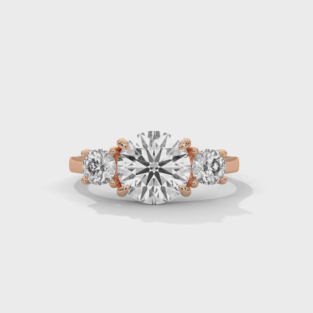 Rose Gold Round Cut Three Stone Trilogy Engagement & Anniversary Ring