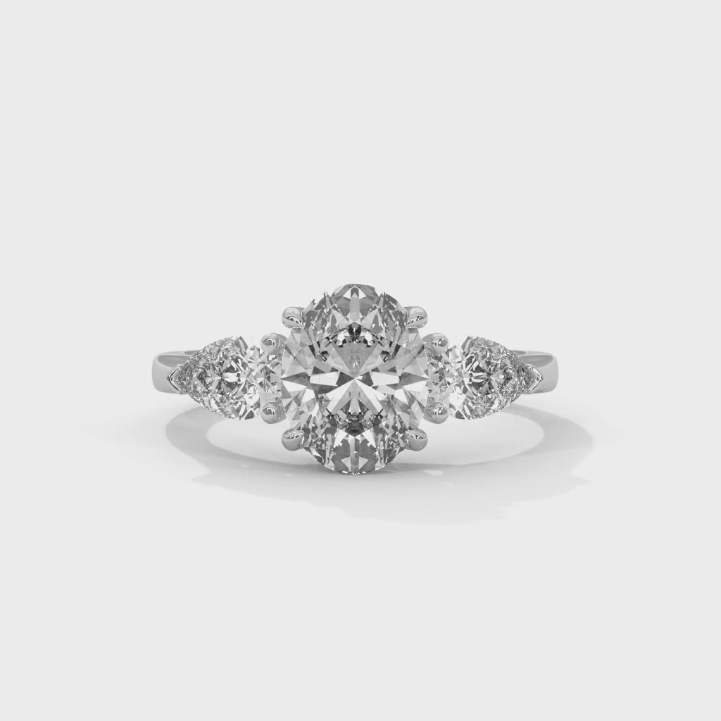 Rose Gold Oval Cut Three Stone Pear Side Engagement & Anniversary Ring
