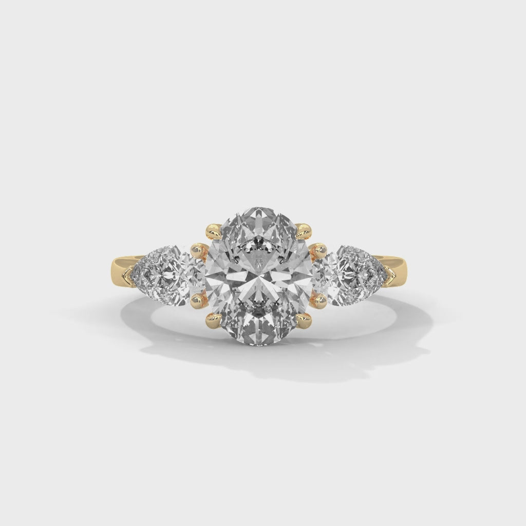 Rose Gold Oval Cut Three Stone Pear Side Engagement & Anniversary Ring