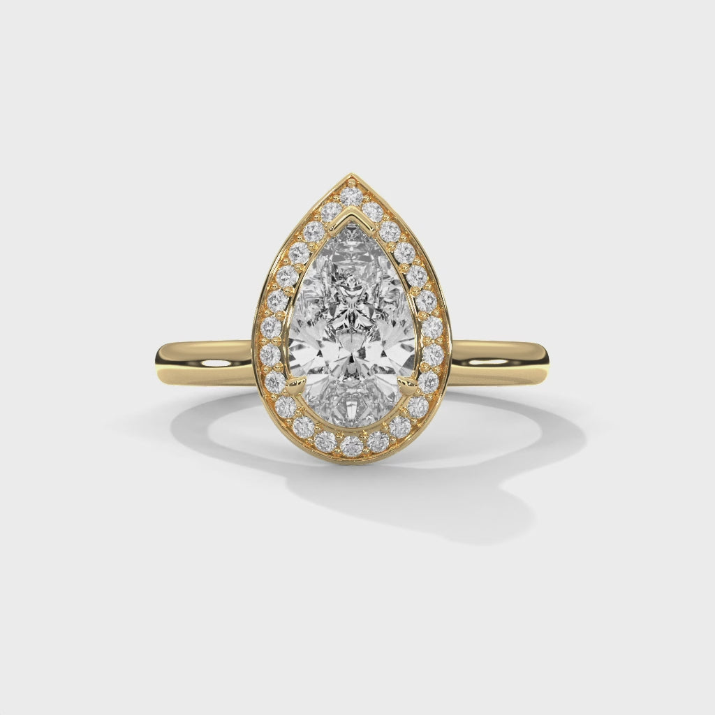 Pear Cut V-Tip Halo Solitaire Cathedral Engagement & Anniversary Ring in Rose Gold