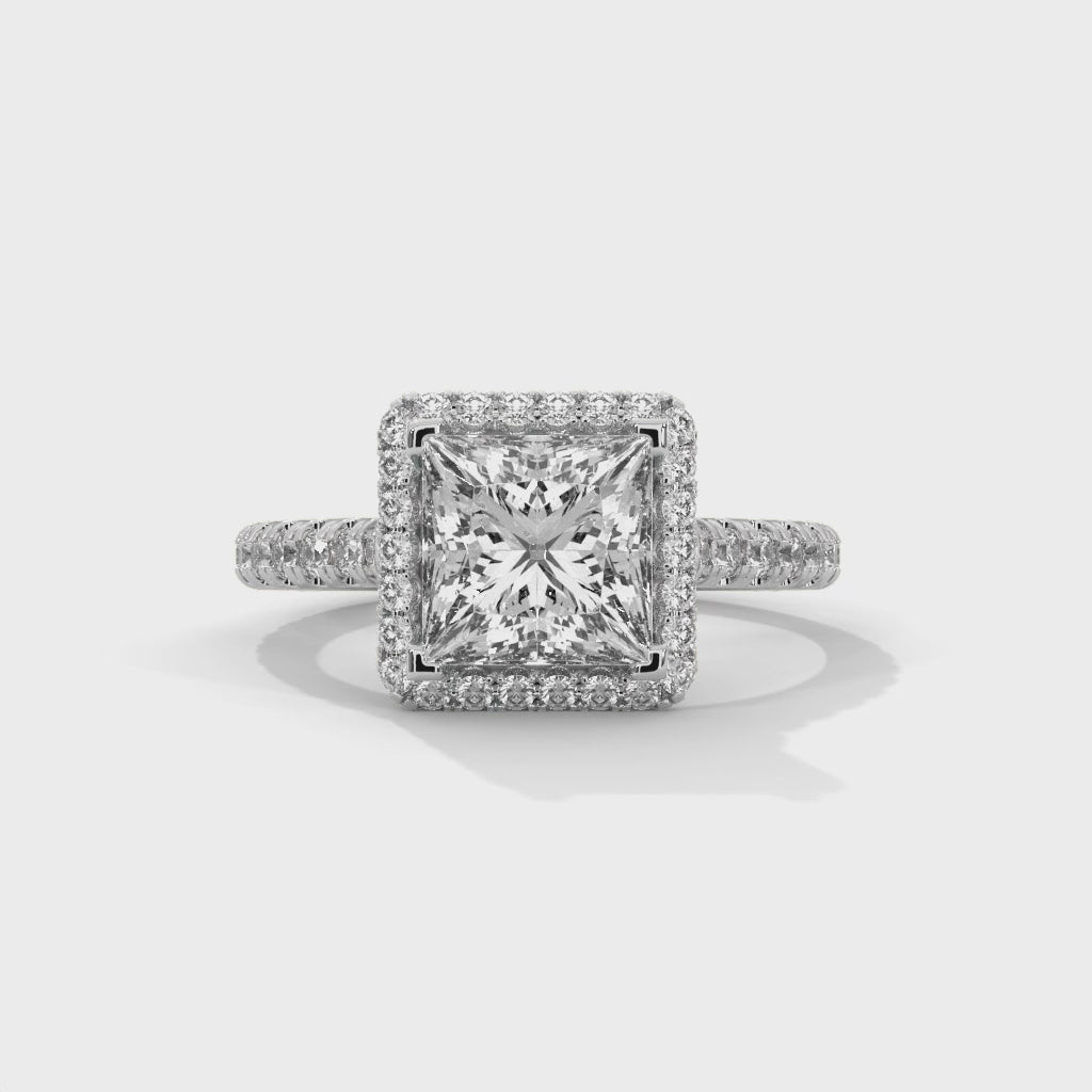 Rose Gold Princess Cut Halo Pavé Cathedral Engagement & Anniversary Ring