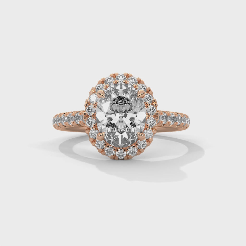 Rose Gold Oval Cut Solitaire Halo Pavé Cathedral Engagement & Anniversary Ring