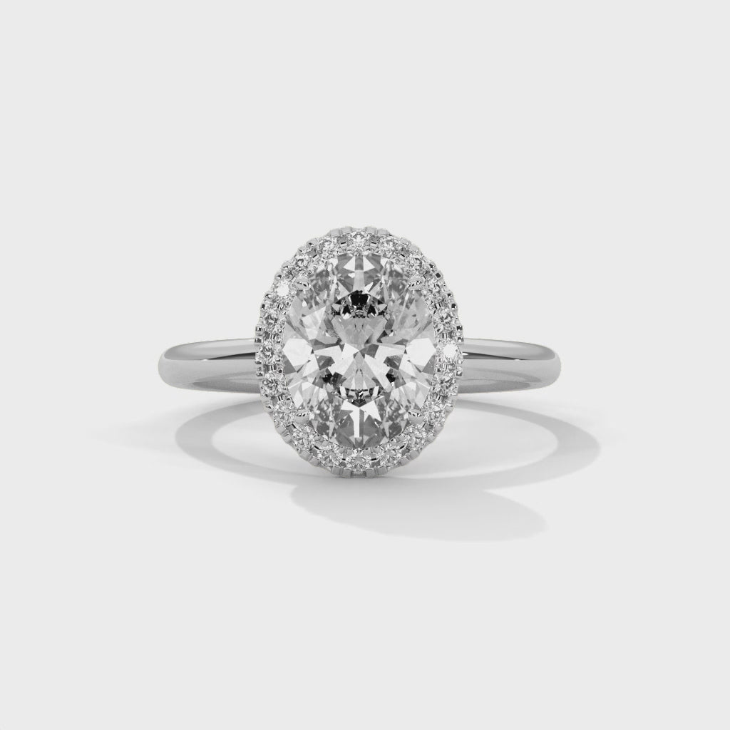 Rose Gold Oval Cut Halo Solitaire Engagement & Anniversary Ring