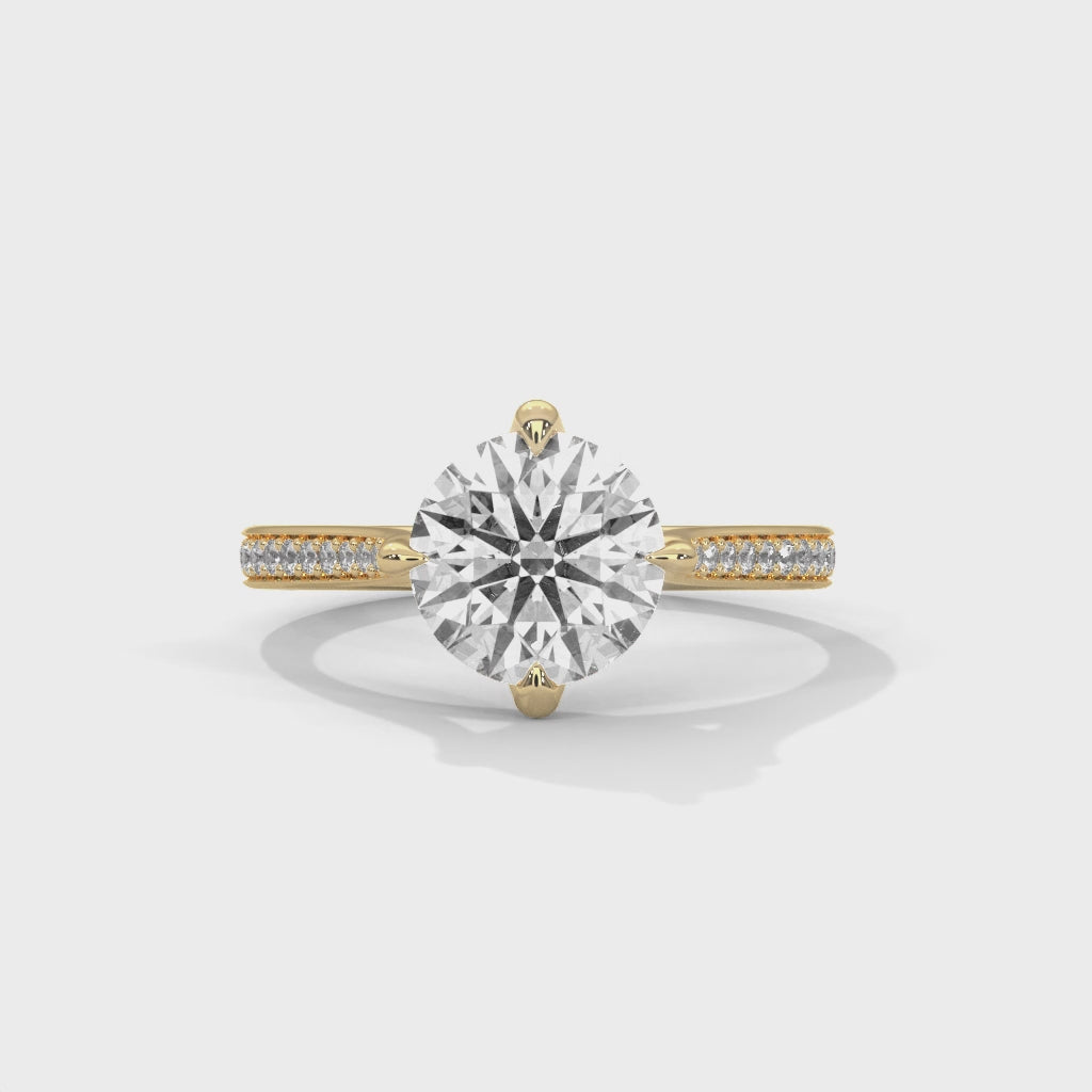 Rose Gold Round Cut Solitaire Four-Prong Twist Pavé Engagement & Anniversary Ring