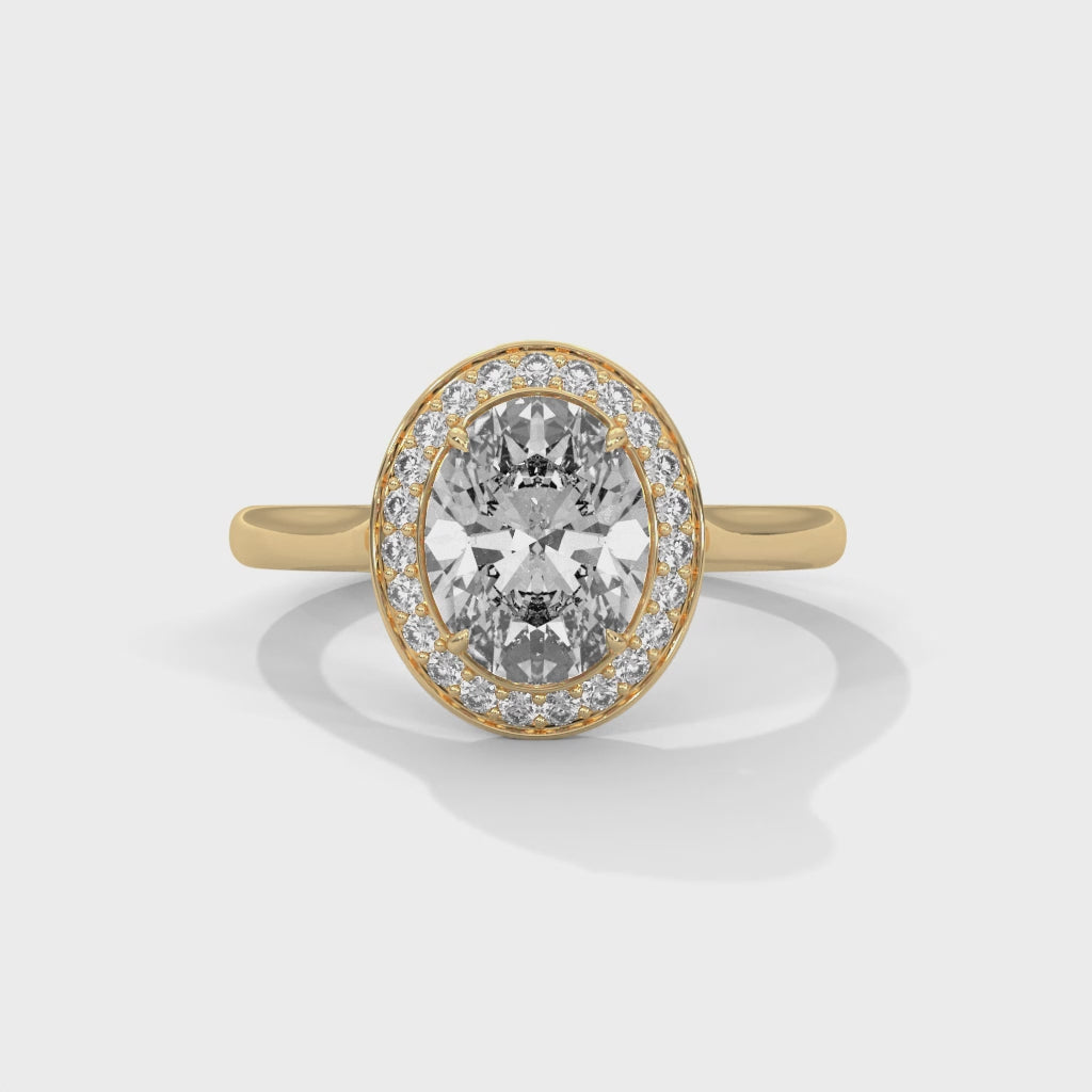 Rose Gold Oval Cut Solitaire Bezel-Style Halo Engagement & Anniversary Ring