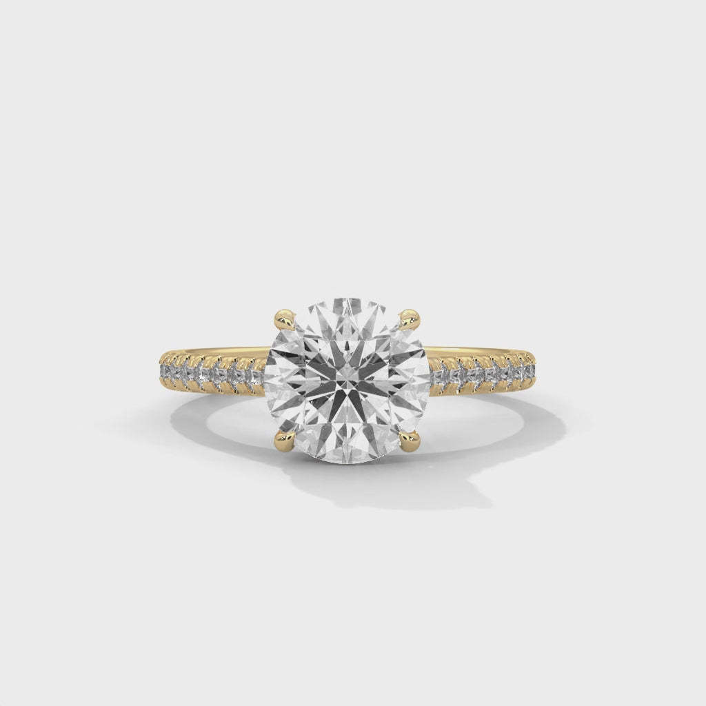 Rose Gold Round Cut Solitaire Four-Prong Pavé Cathedral Engagement & Anniversary Ring