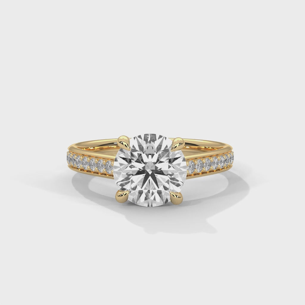 Rose Gold Round Cut Solitaire Four-Prong Pavé Cathedral Engagement & Anniversary Ring