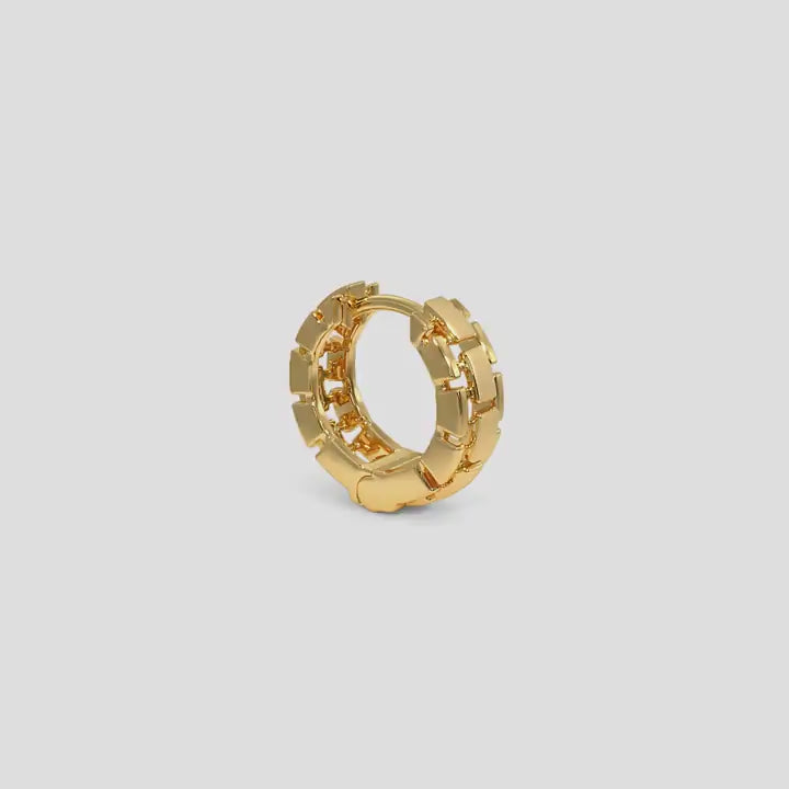 Geometric Block Link Gold Huggie Hoop Earring