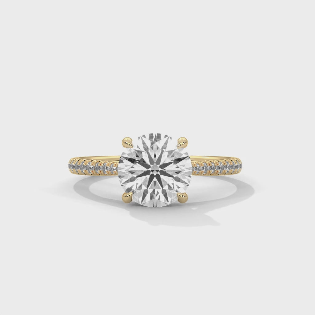 Rose Gold Round Cut Solitaire Four-Prong Pavé Cathedral Engagement & Anniversary Ring