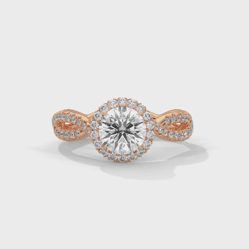 Rose Gold Round Cut Halo Infinity Twist Pavé Engagement & Anniversary Ring