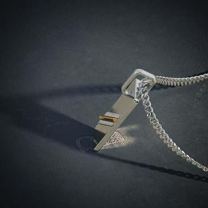 Two-Tone Diagonal Diamond Dog Tag Pendant
