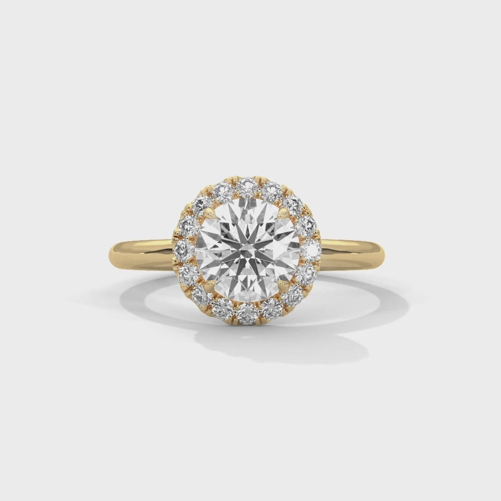 Yellow Gold Round Cut Halo Solitaire Engagement & Anniversary Ring