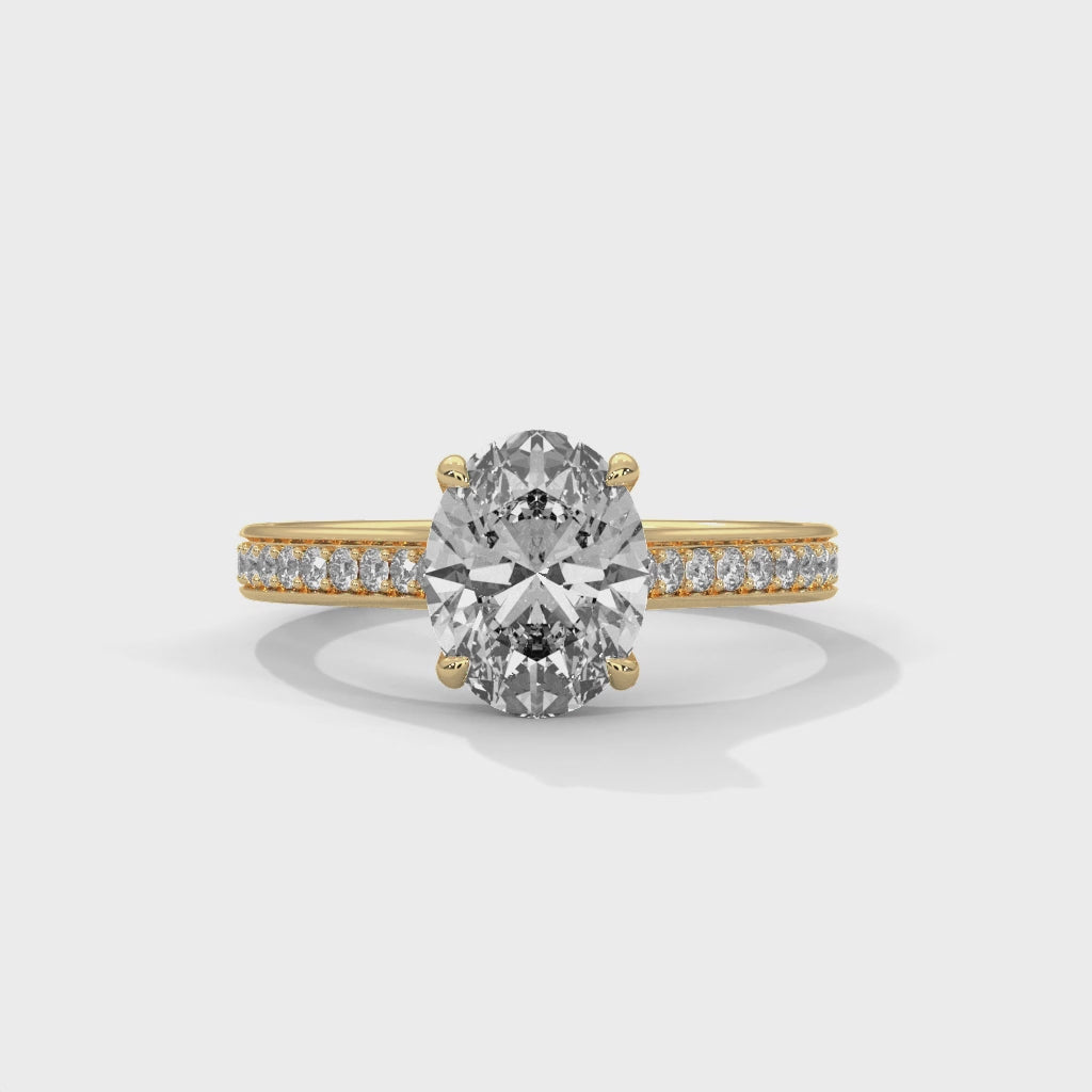 Rose Gold Oval Cut Solitaire Four-Prong Pavé Cathedral Engagement & Anniversary Ring