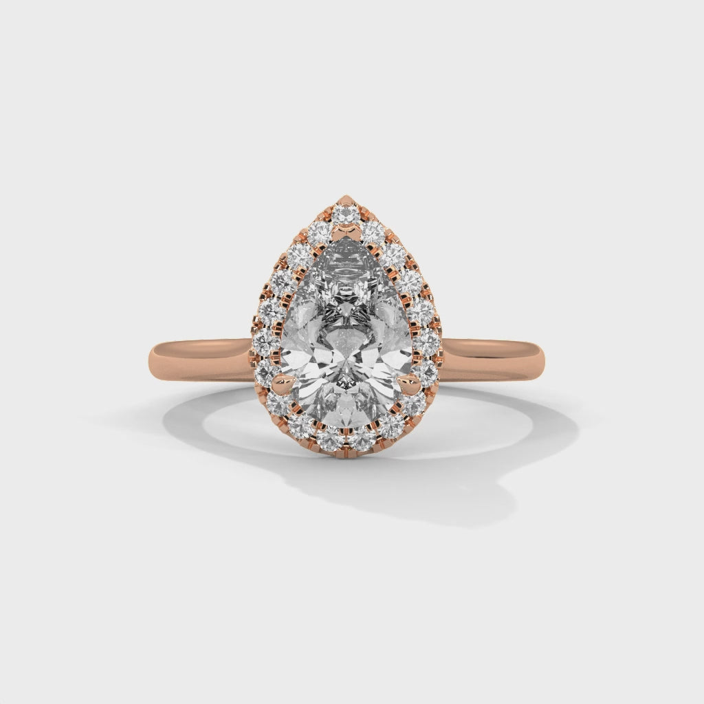 Rose Gold Pear Cut V-Tip Halo Solitaire Engagement & Anniversary Ring