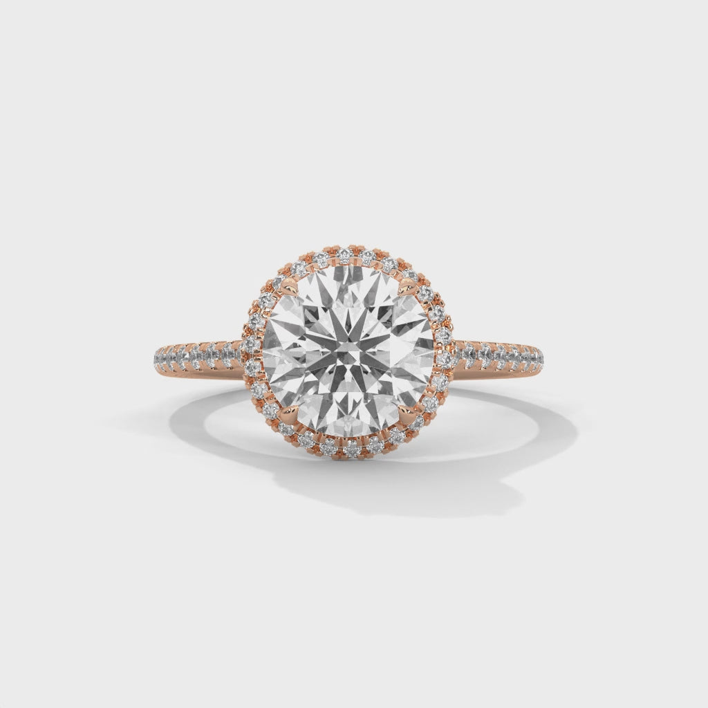 Rose Gold Round Cut Solitaire Halo Pavé Engagement & Anniversary Ring