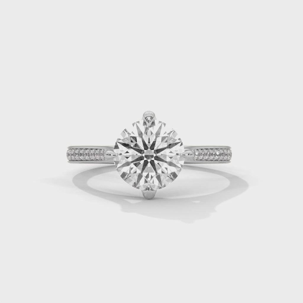 Rose Gold Round Cut Solitaire Four-Prong Twist Pavé Engagement & Anniversary Ring