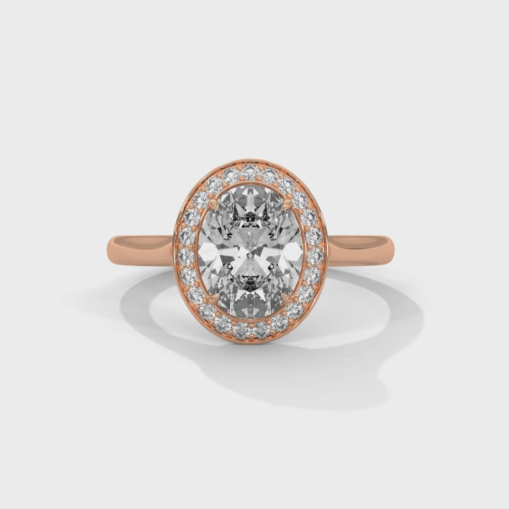 Rose Gold Oval Cut Solitaire Bezel-Style Halo Engagement & Anniversary Ring