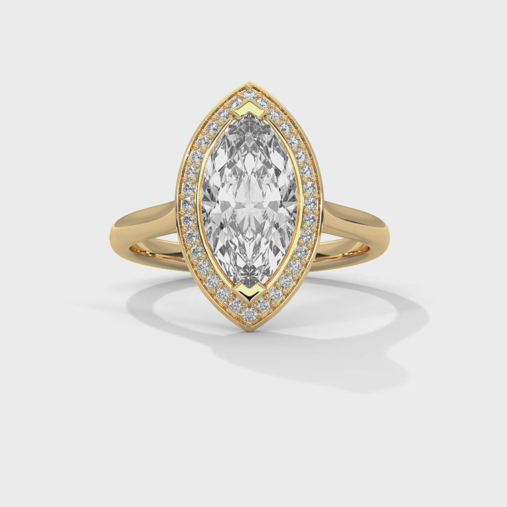 Rose Gold Marquise Cut V-Tip Halo Solitaire Engagement & Anniversary Ring