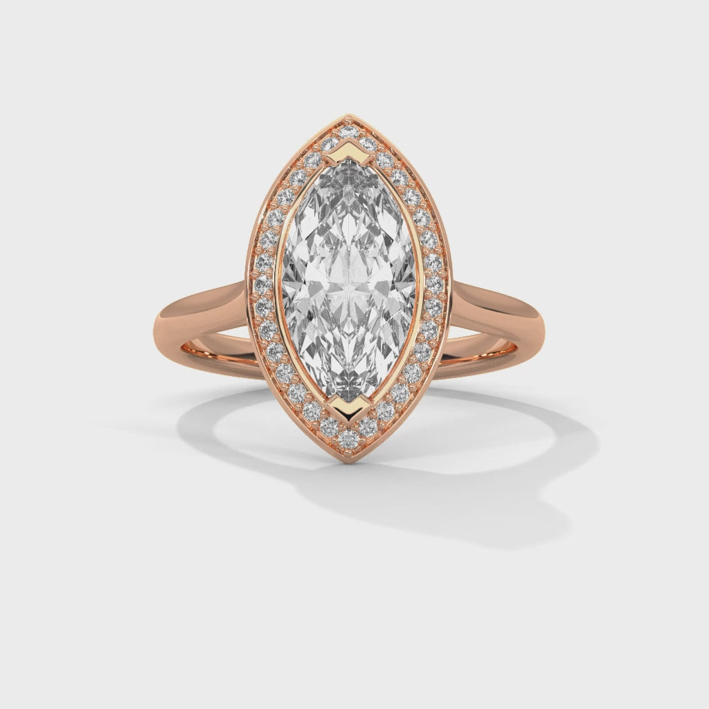Rose Gold Marquise Cut V-Tip Halo Pavé Engagement & Anniversary Ring