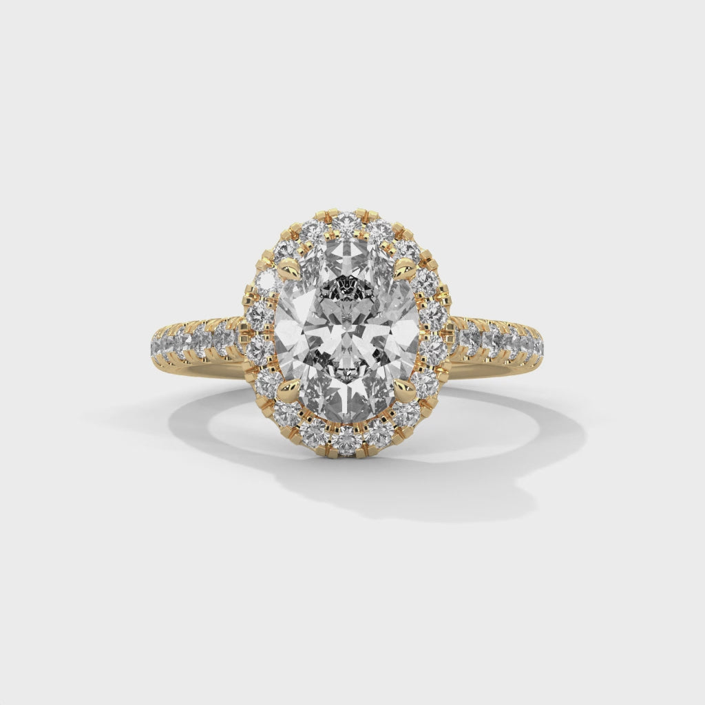 Rose Gold Oval Cut Solitaire Halo Pavé Cathedral Engagement & Anniversary Ring