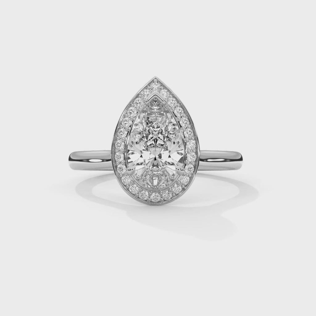 Pear Cut V-Tip Halo Solitaire Cathedral Engagement & Anniversary Ring in Rose Gold