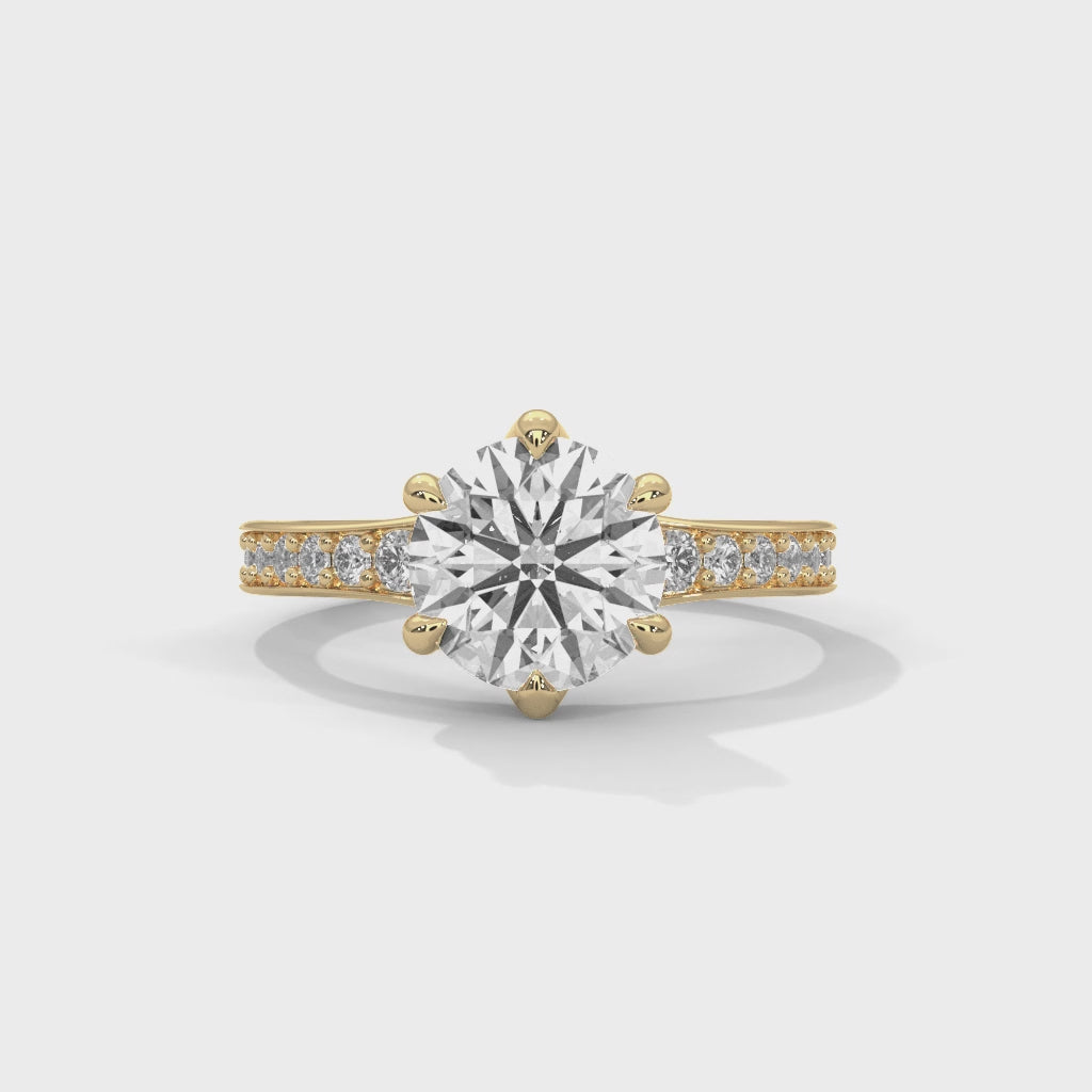 Rose Gold Round Cut Six-Prong Solitaire Pavé Engagement & Anniversary Ring