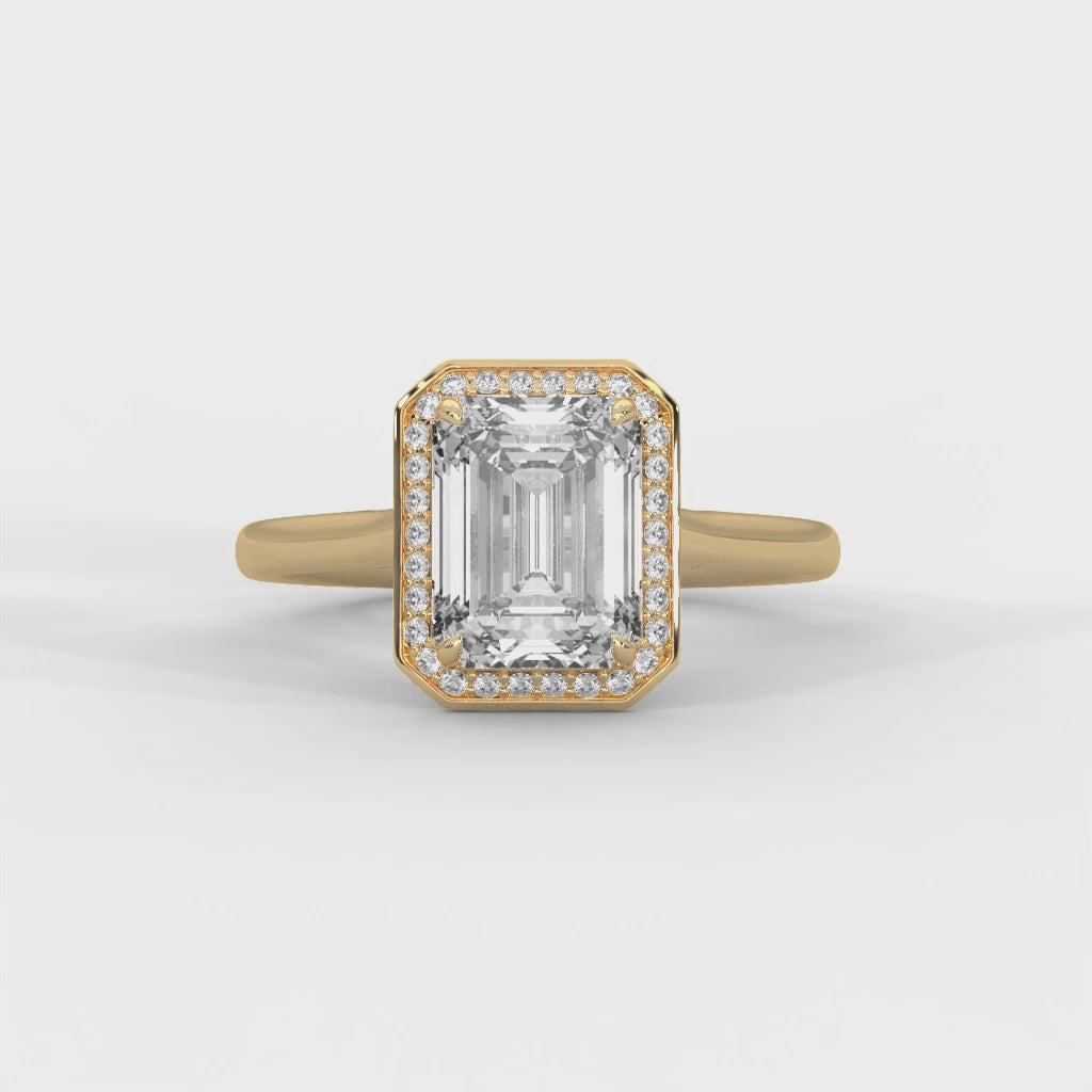 Rose Gold Emerald Cut Octagonal Halo Solitaire Engagement & Anniversary Ring