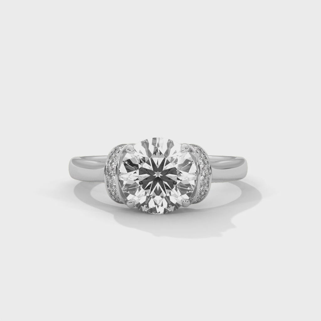 Rose Gold Round Cut Solitaire Double Curved Pavé Engagement & Anniversary Ring