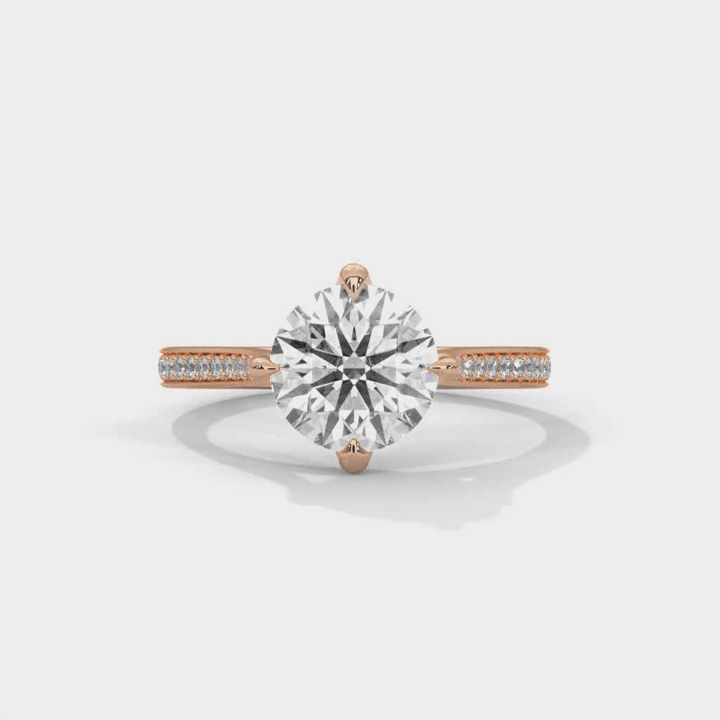 Rose Gold Round Cut Solitaire Four-Prong Twist Pavé Engagement & Anniversary Ring