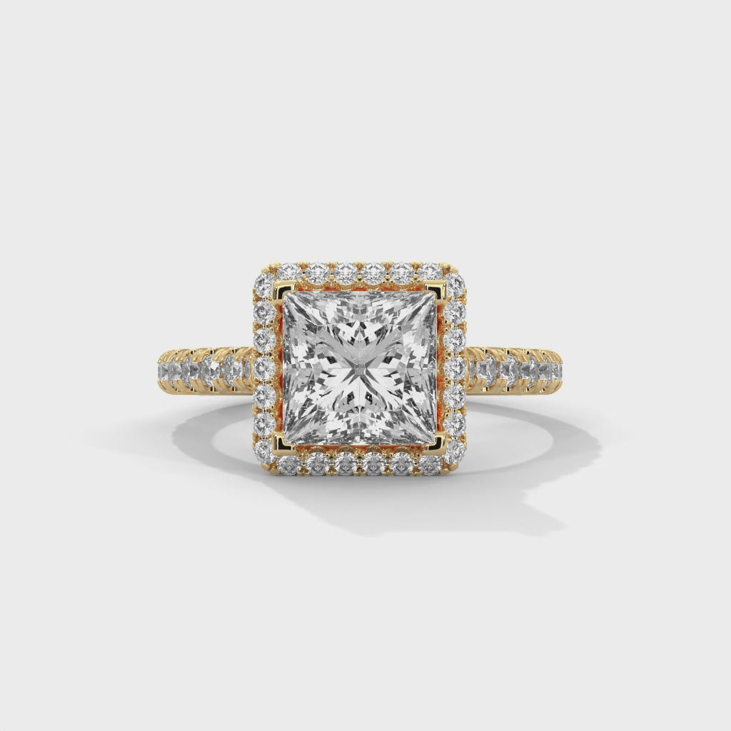 Rose Gold Princess Cut Halo Pavé Cathedral Engagement & Anniversary Ring