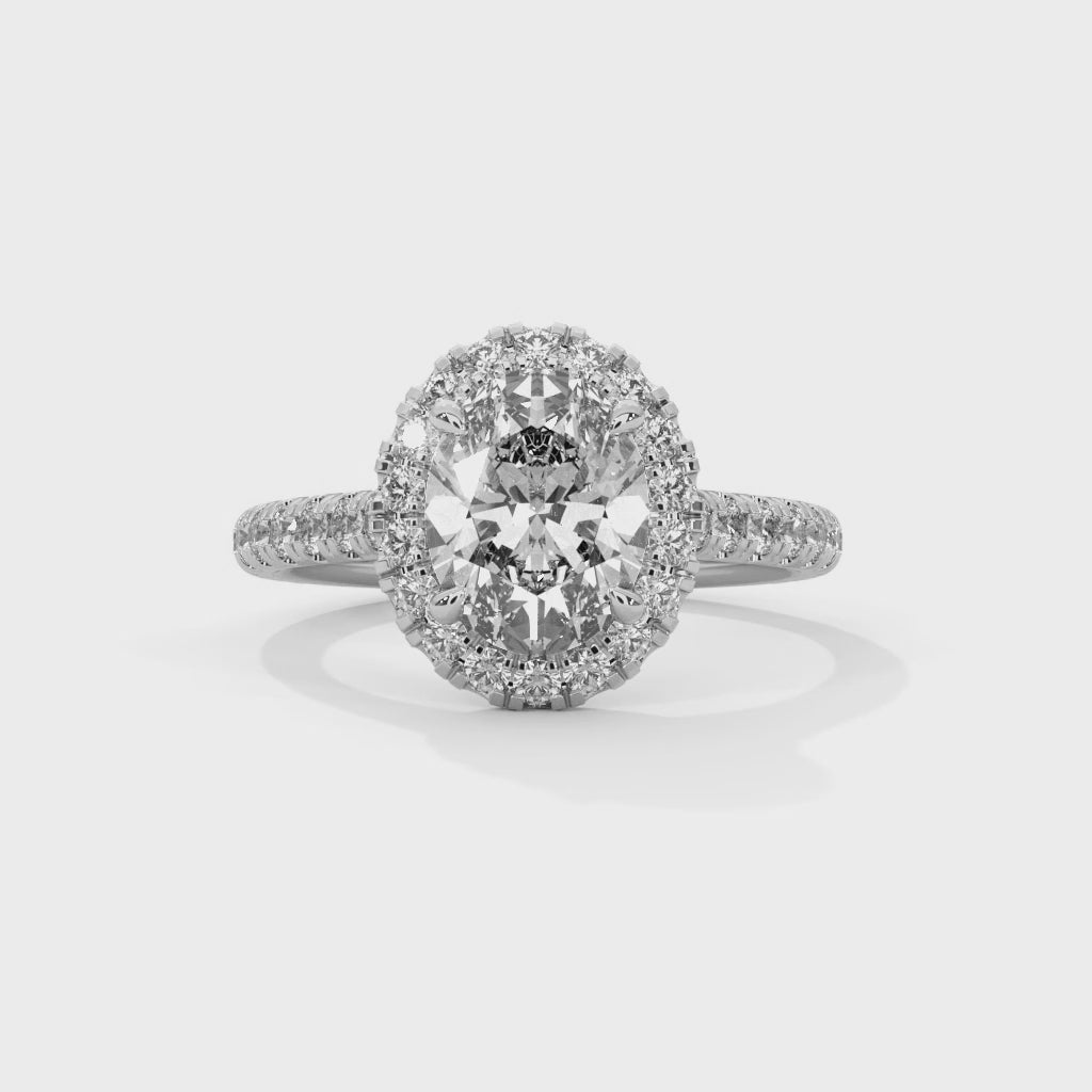 Rose Gold Oval Cut Solitaire Halo Pavé Cathedral Engagement & Anniversary Ring