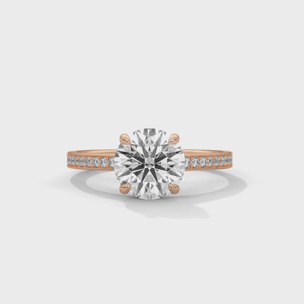 Rose Gold Round Cut Solitaire Four-Prong Pavé Engagement & Anniversary Ring