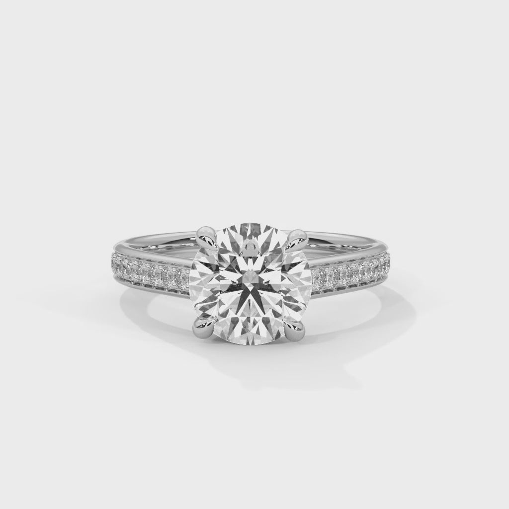 Rose Gold Round Cut Solitaire Four-Prong Pavé Cathedral Engagement & Anniversary Ring