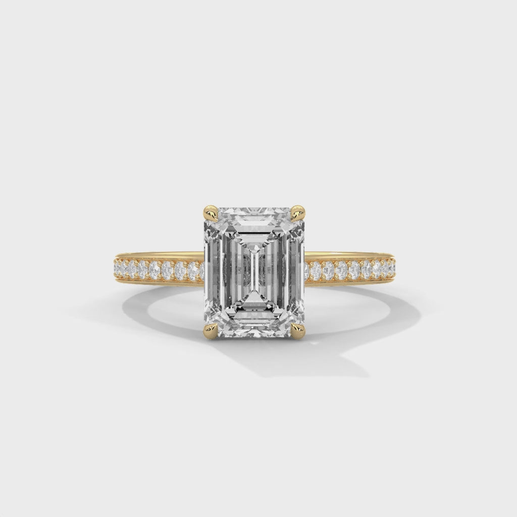 Rose Gold Emerald Cut Solitaire Pavé Engagement & Anniversary Ring